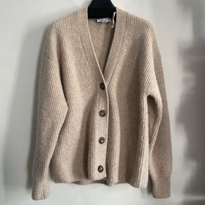 Alpaca Wool Blend Beige Cardigan Buttoned Up